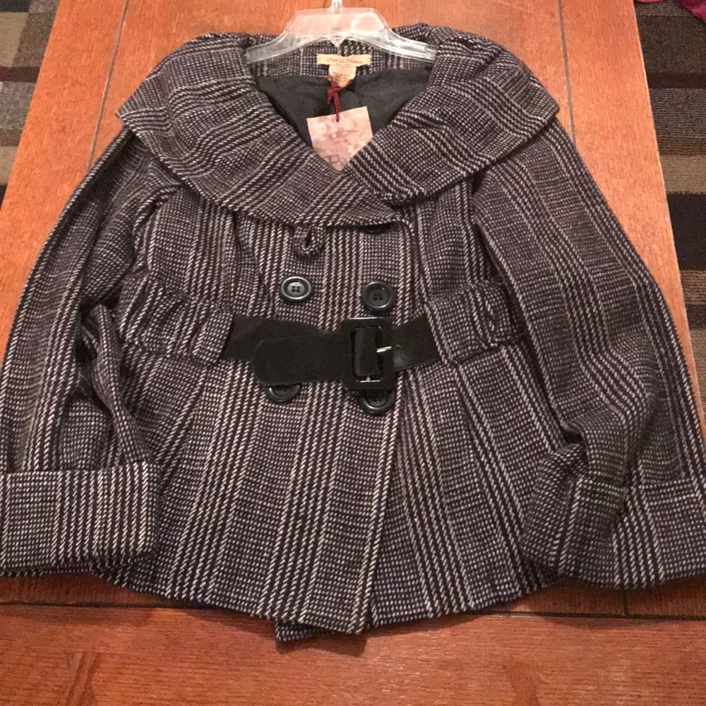 Paris Blues plaid, wide collar pea coat, size L